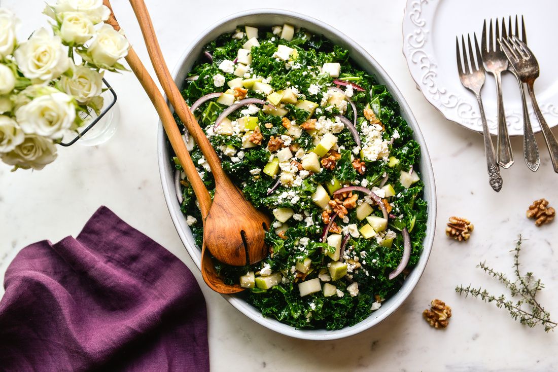 Kale, Apple, and Walnut Salad with CitrusBalsamic Dressing